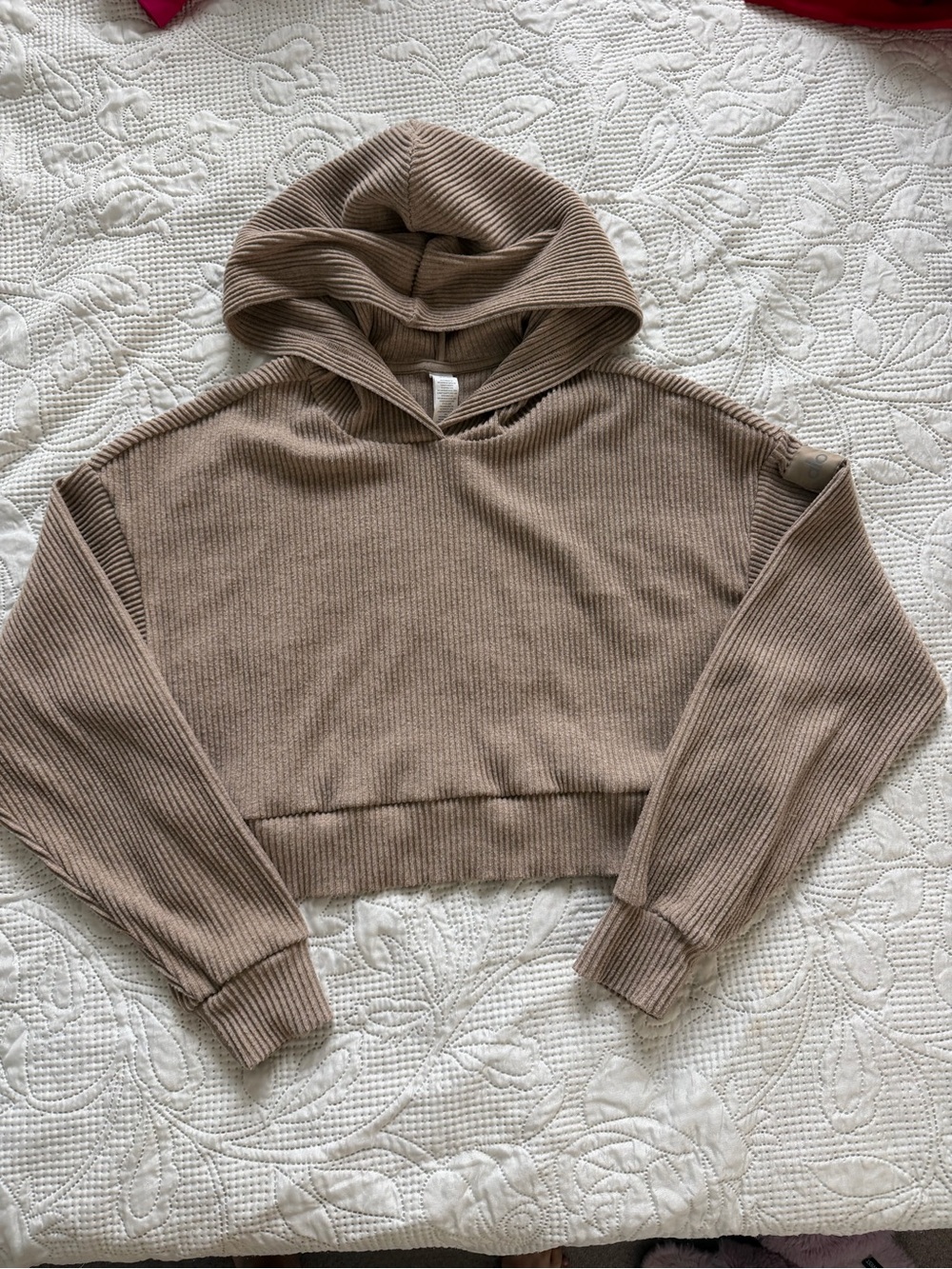 ALO Yoga Ribbed Crew Sweater in Taupe Beige